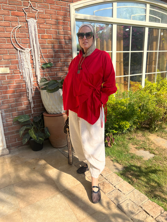 Red wrapped blouse