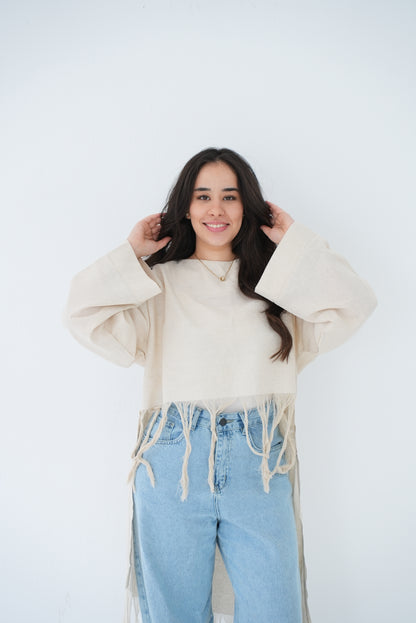 Beige fringes top