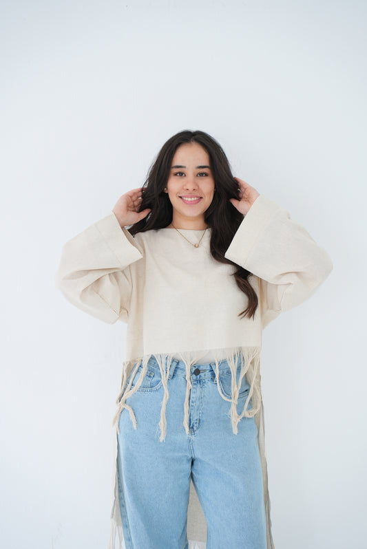 Beige fringes top